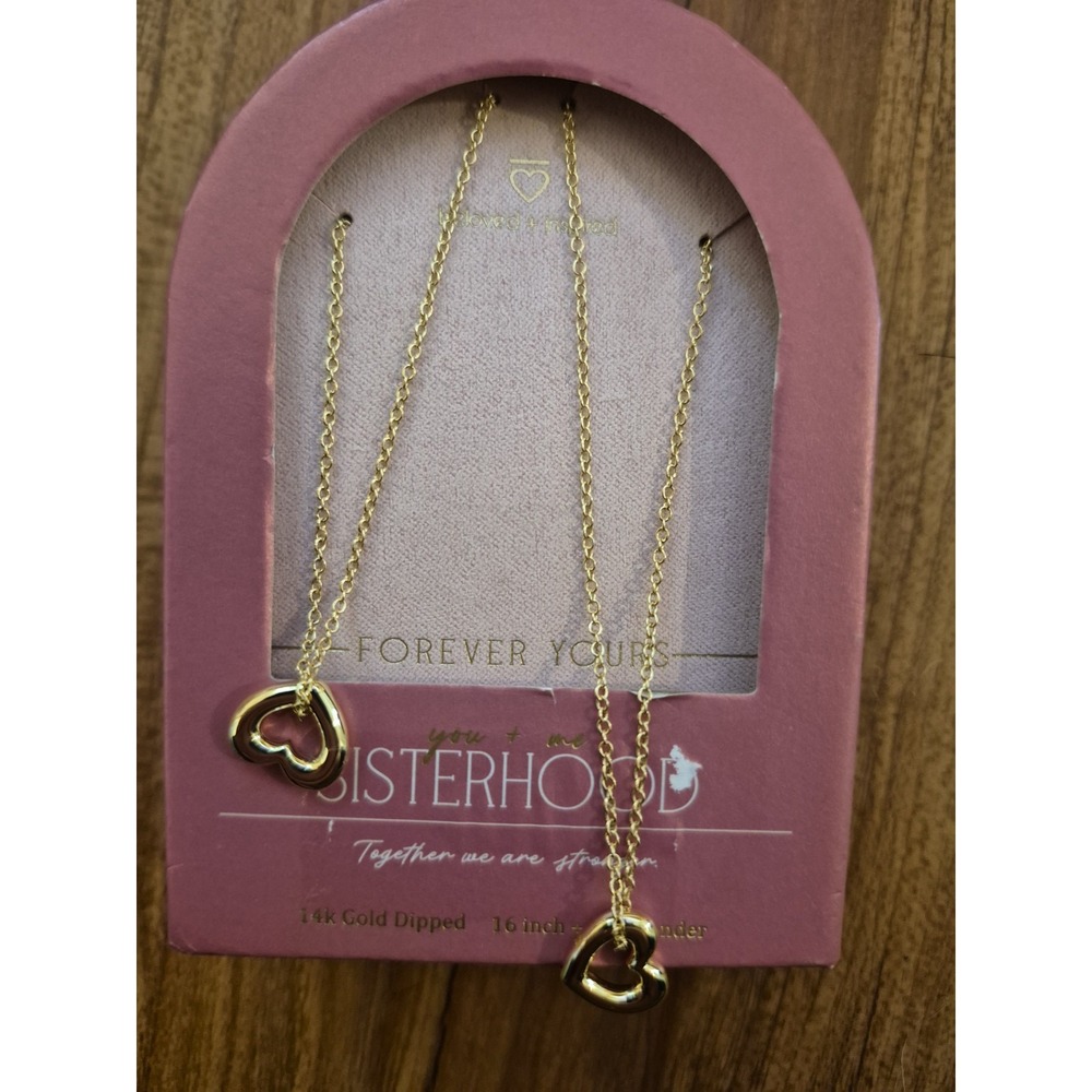 2 Beloved + Inspired Sisterhood 14K Gold Dipped 16" +3" Necklaces Heart S18